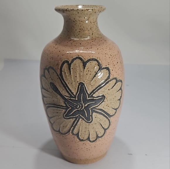 Art Pottery Howard B. Seitz Speckled Hibiscus Peach Vase Signed - Picture 1 of 12